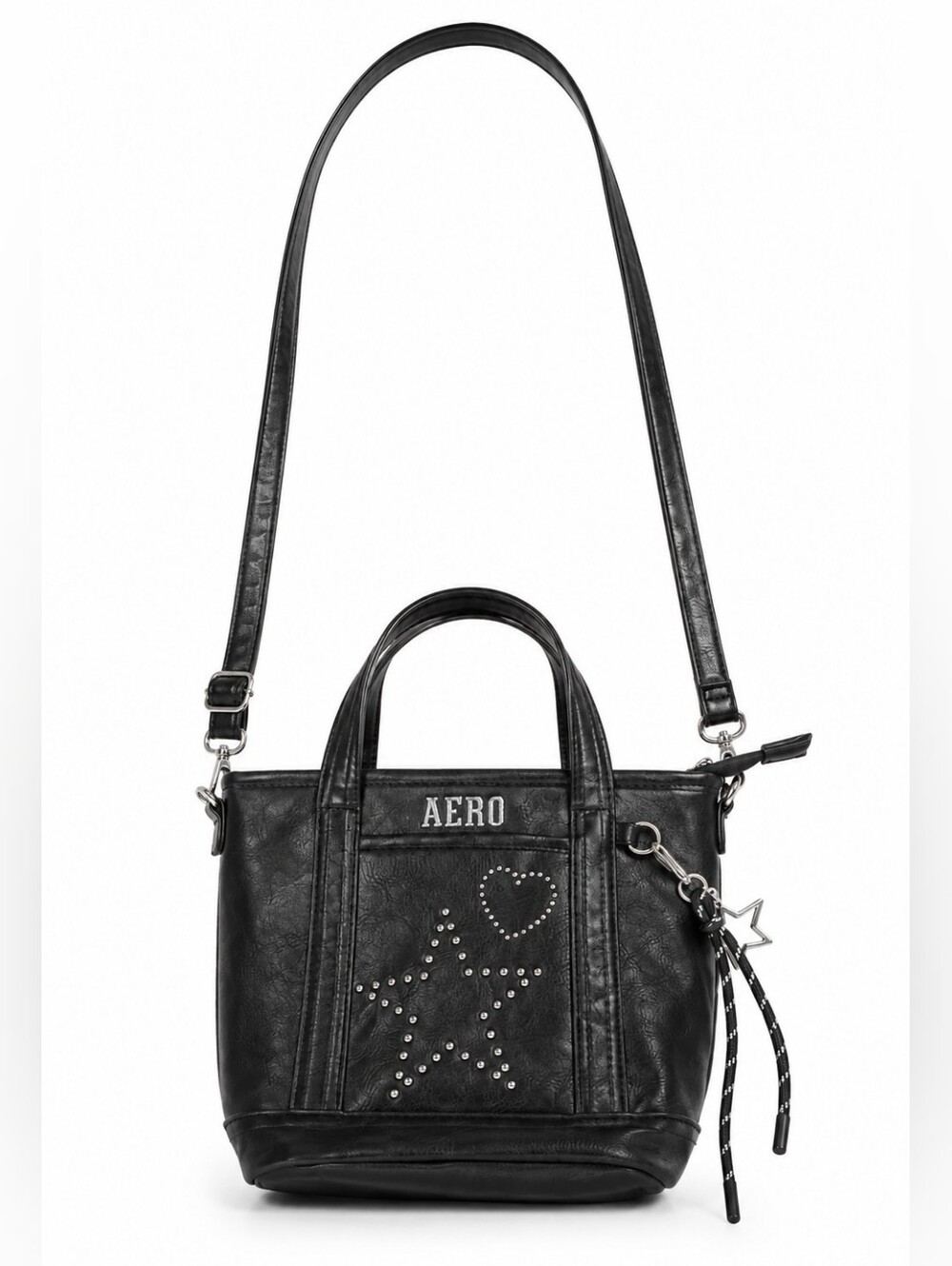 Black Studded Star Mini Tote with Crossbody Strap